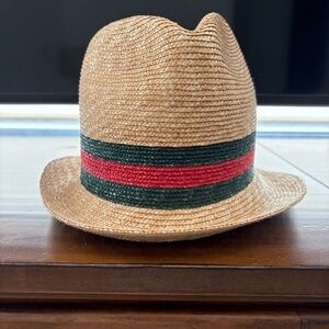 Gucci Straw Fedora with signature red and green web